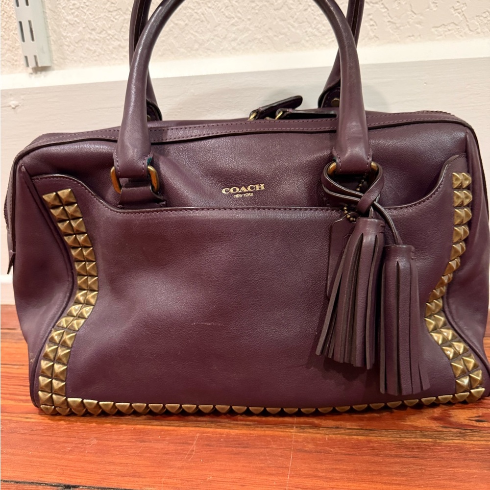 Coach Plum Satchel with Gold Studs